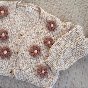 Floral Crochet Cardigan Medium Tan and Mauve